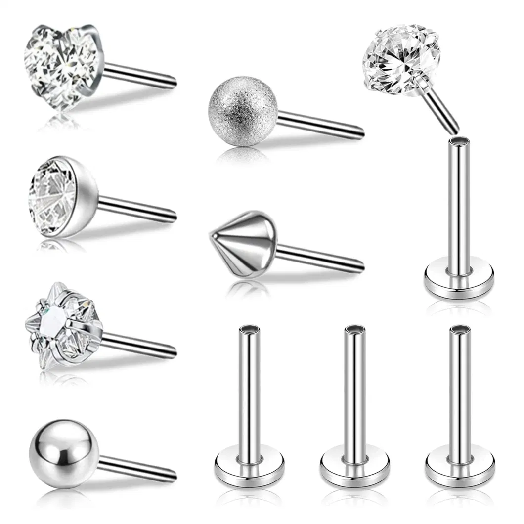Fashion Classic Body Jewelry 316L Surgical Steel Labret Push Pin Accessories Fit to Threadless Push Fit Base Bar for Lip Ear Nose Piercing Jewelry